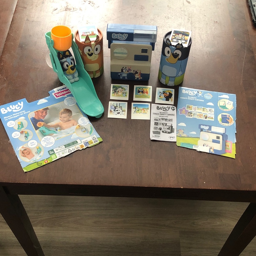 Bluey Bath Toy Set with Slide and Camera - Blue/Teal
